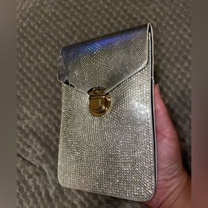 SILVER WAIST SHOULDER BAG DIAMOND DETAILING